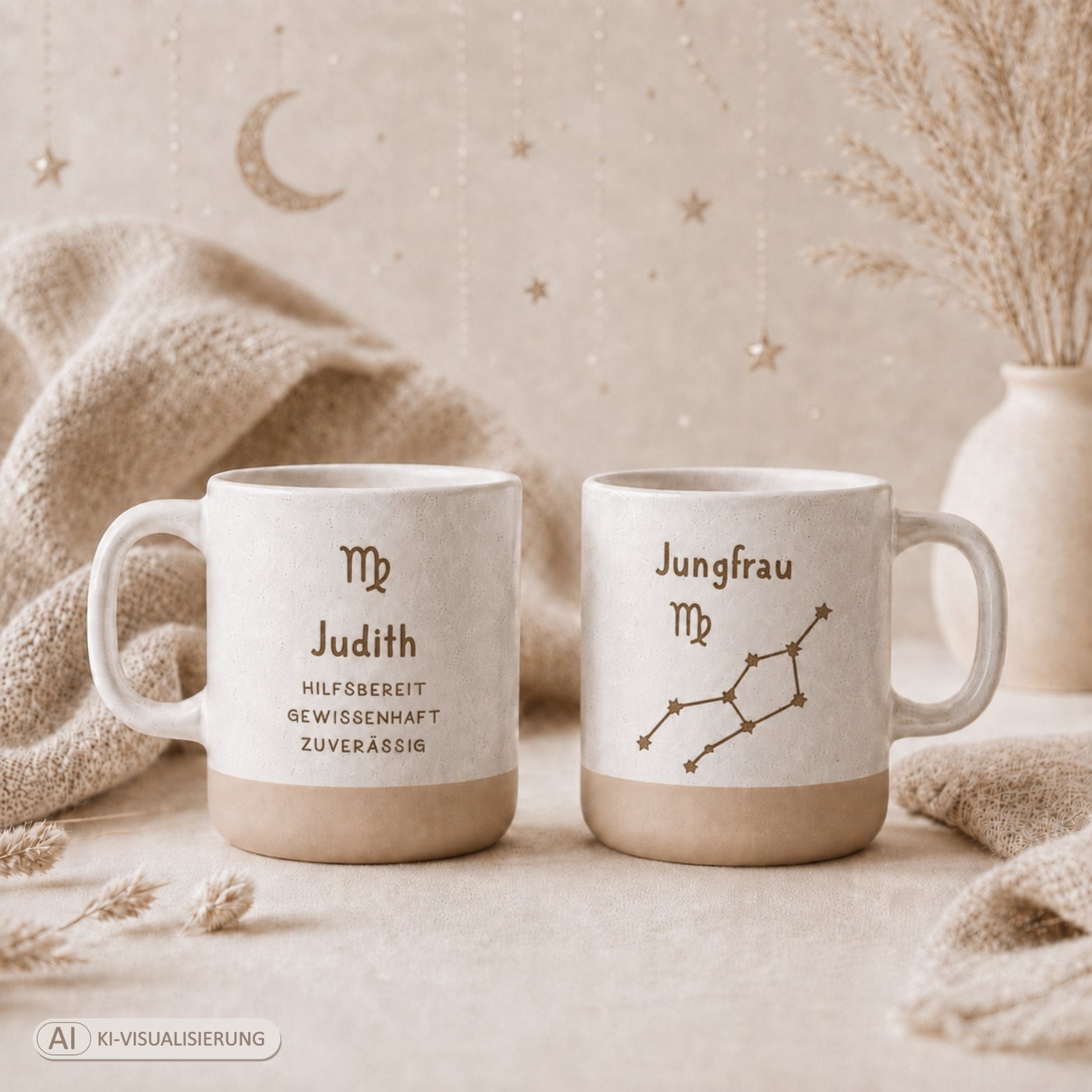 Personalisierte Sternzeichen-Tasse mit Name und Eigenschaften – gravierte Tasse mit Sternbild