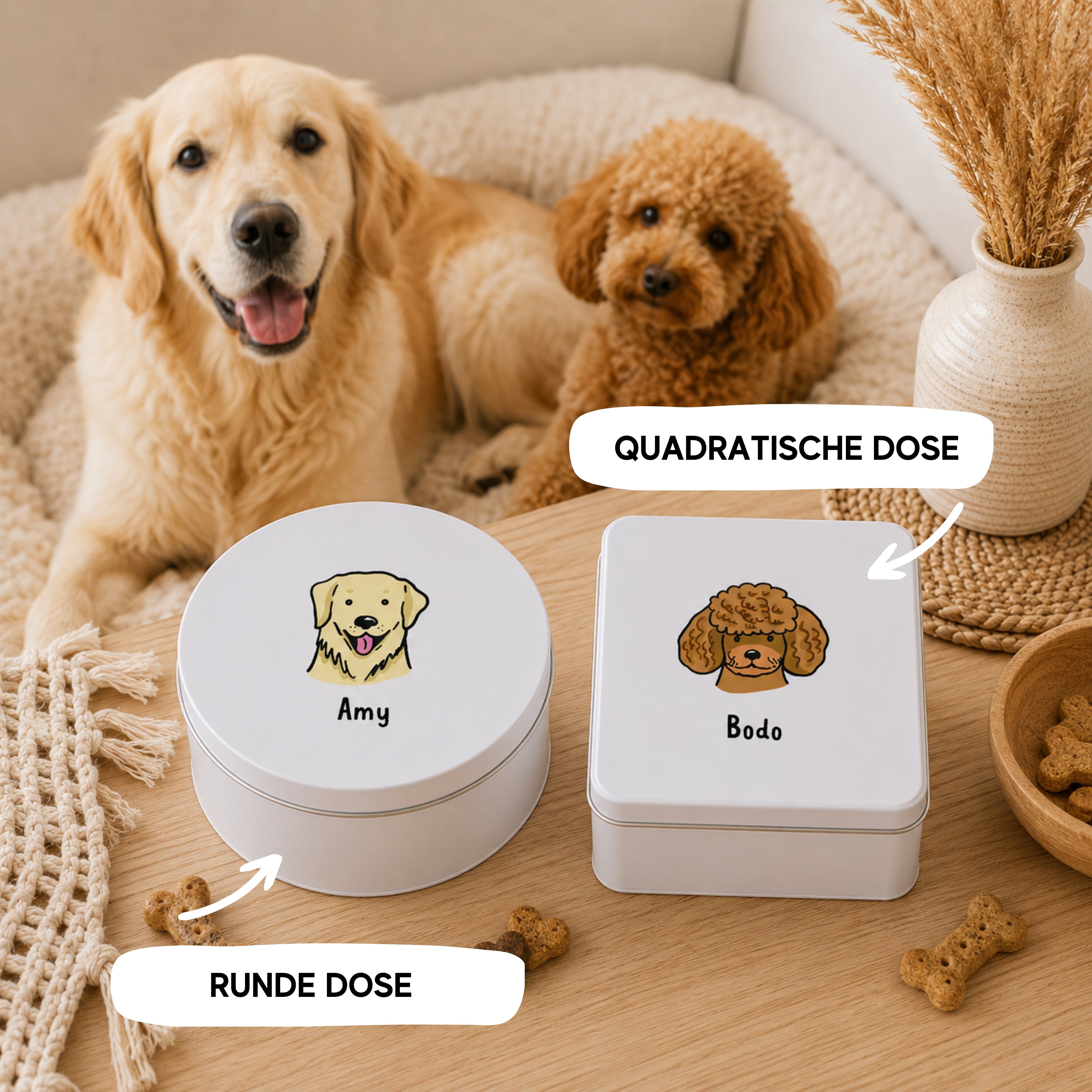 Personalisierte Hundedose mit Wunschname – Hunderasse auswählen & Blechdose bedrucken lassen
