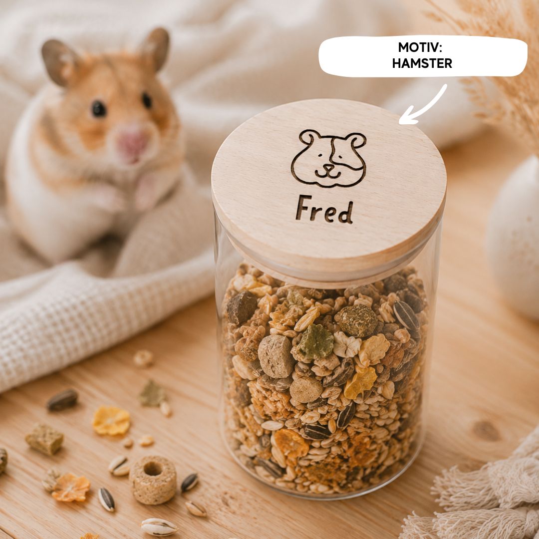 Personalisiertes Vorratsglas für Tierfutter mit Wunschtier & Namen