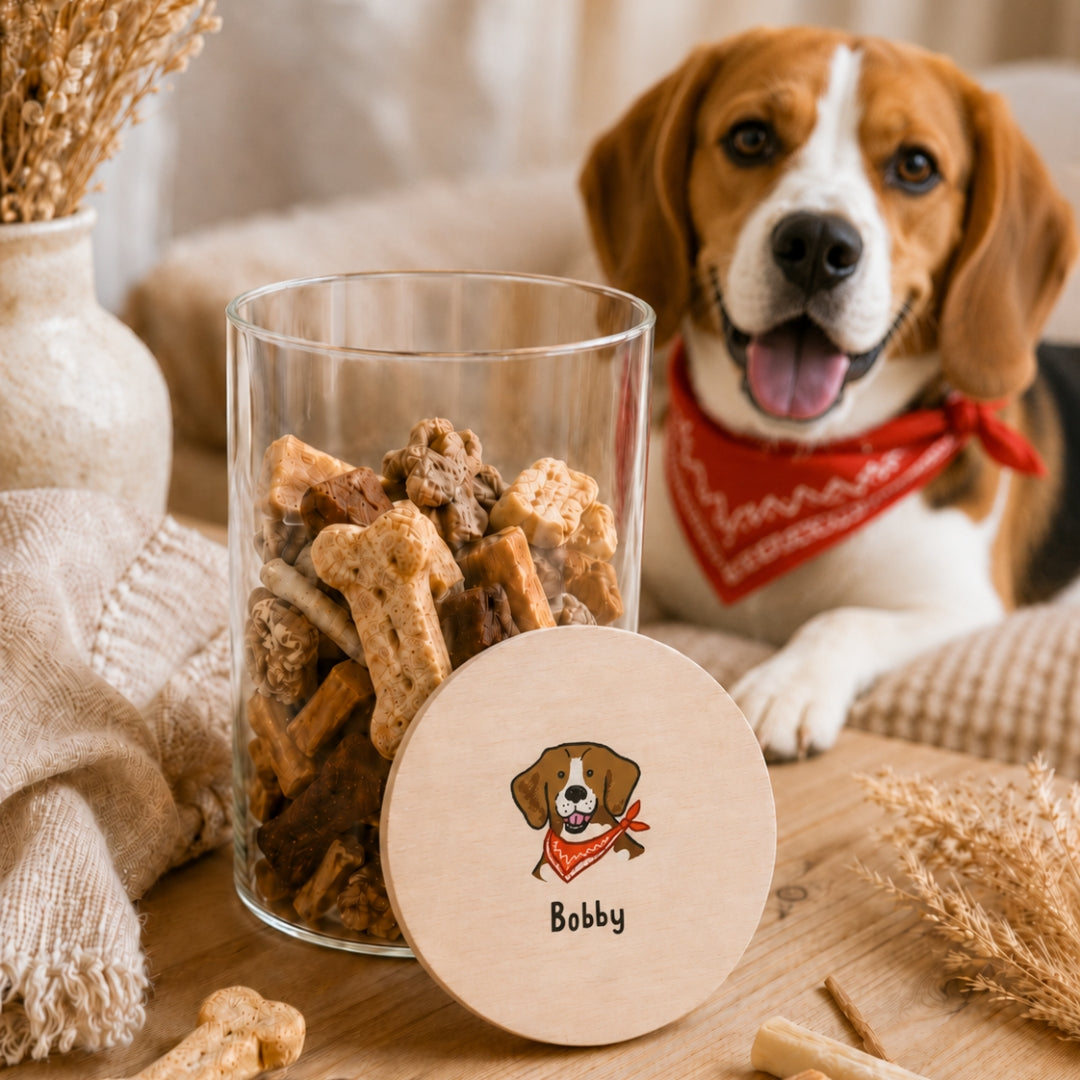 Personalisiertes Hundeleckerli-Glas mit Wunschhunderasse & Namen
