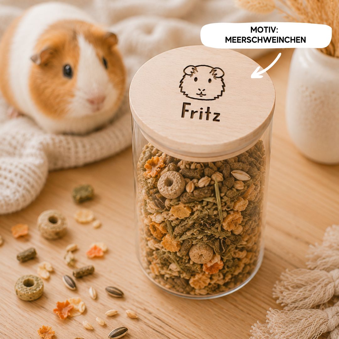Personalisiertes Vorratsglas für Tierfutter mit Wunschtier & Namen