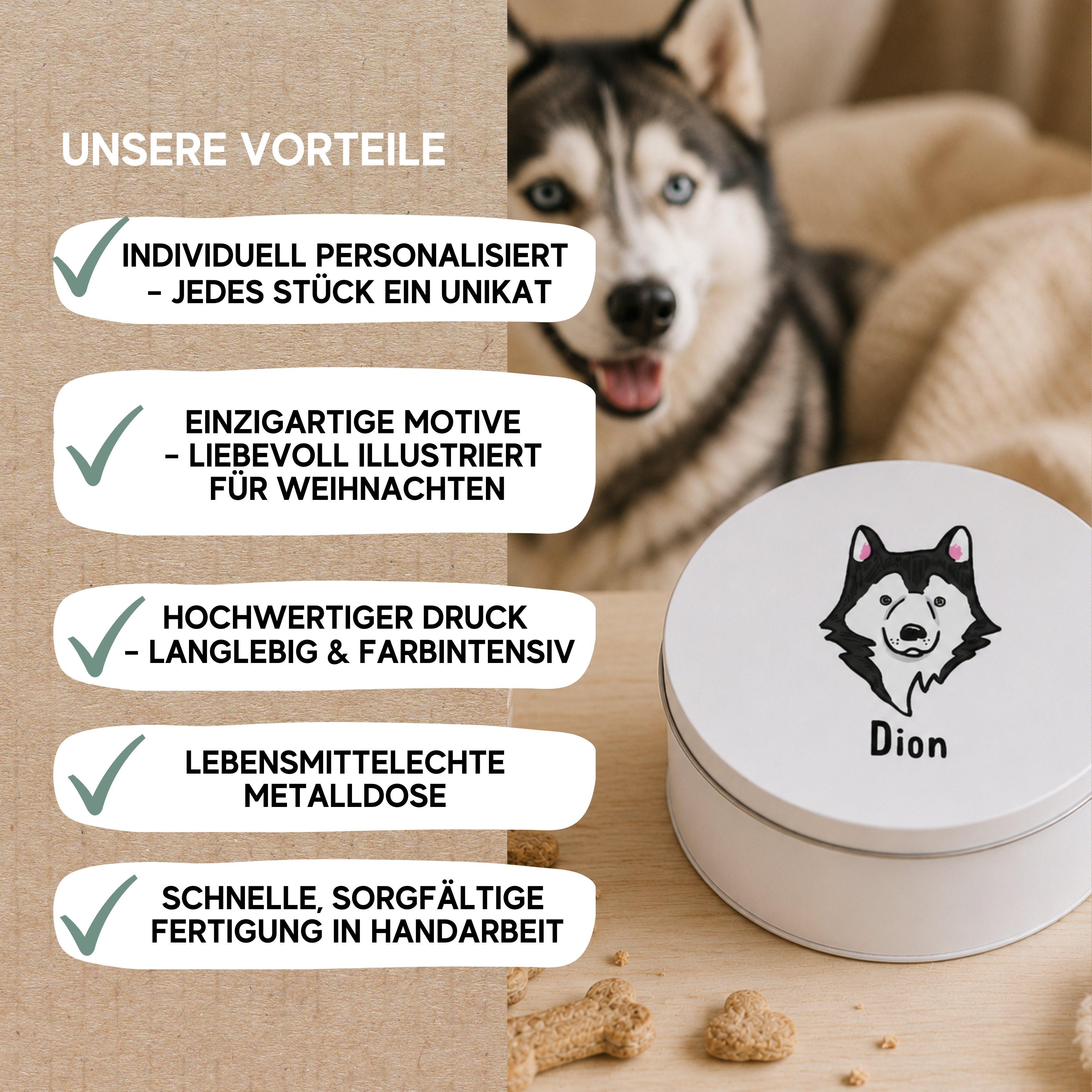 Personalisierte Hundedose mit Wunschname – Hunderasse auswählen & Blechdose bedrucken lassen