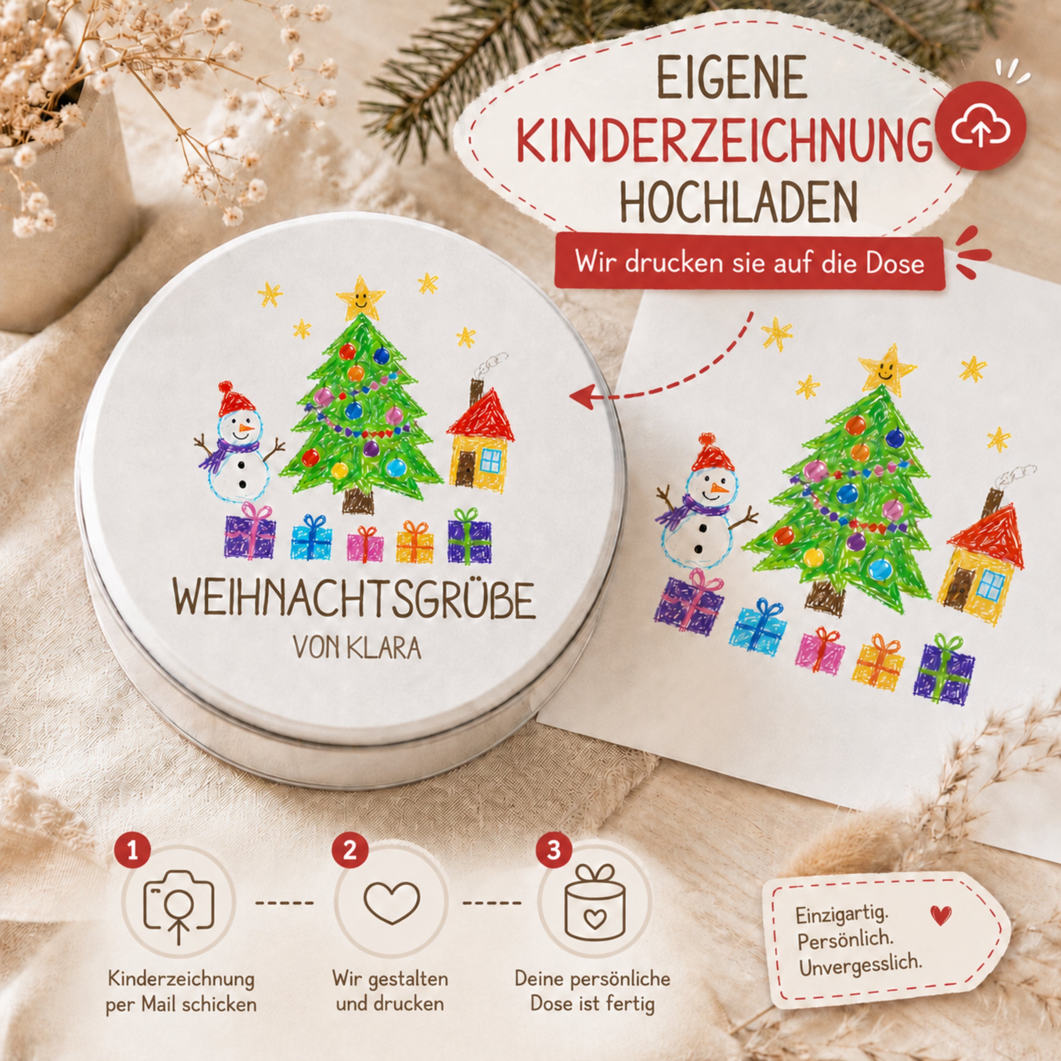 Personalisierte Dose mit eigener Kinderzeichnung