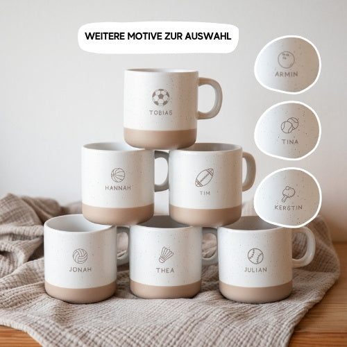 Personalisierte Sport-Tasse mit Name & Ballsport-Motiv