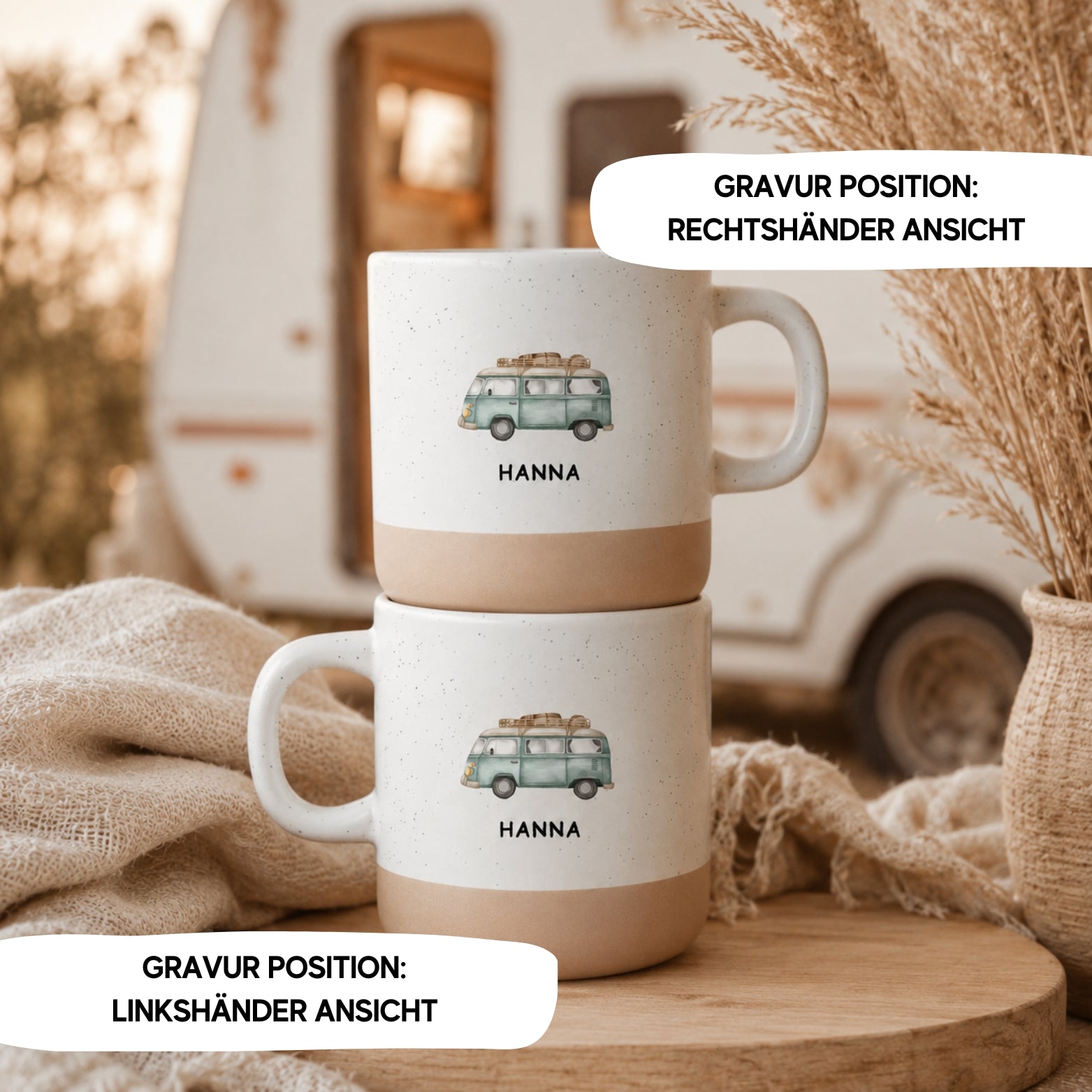 Personalisierte Bulli-Tasse mit Name im Aquarellstil