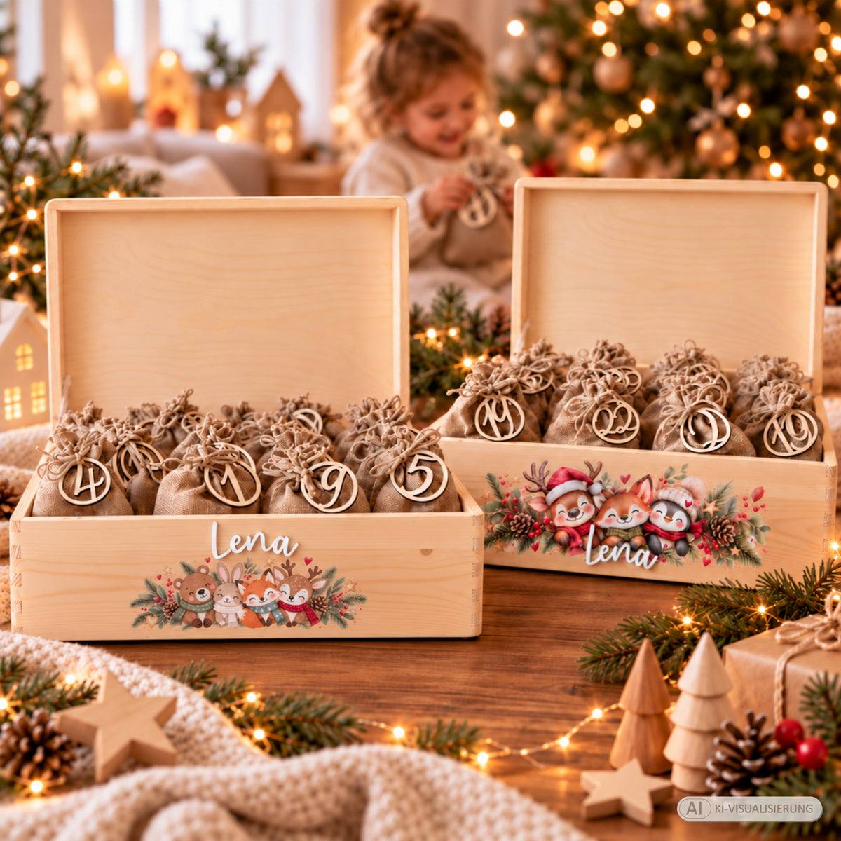 Personalisierte Adventskiste aus Holz