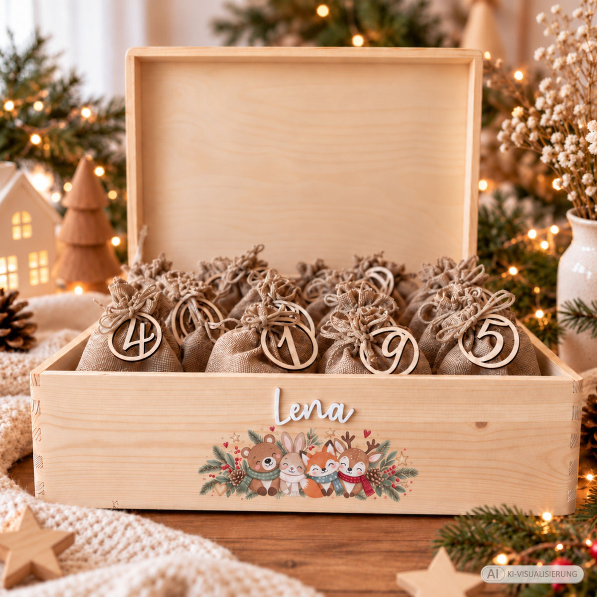 Personalisierte Adventskiste aus Holz
