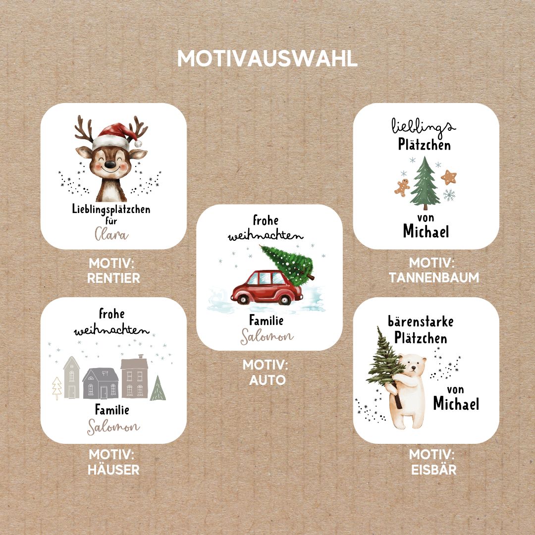 Personalisierte Keksdose Weihnachten – Quadratisch mit Namen & Motivwahl