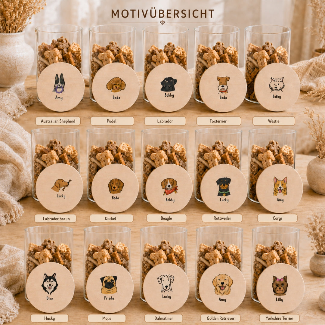 Personalisiertes Hundeleckerli-Glas mit Wunschhunderasse & Namen