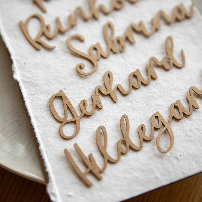 Hochzeit Tischkarten Schriftzug aus Kraftpapier / Platzkarten Name / Gastgeschenk Papier / Namensschild / Sitzplan Boho Hochzeit Dek