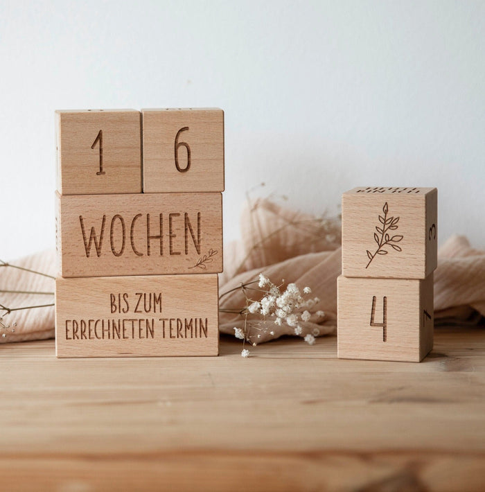 Meilenstein Holzwürfel - Meilensteinkarten Holz - Schwangerschaft - Babyzeit / Meilensteinblöcke / Holzwürfel mit Gravur / Geschenk Baby