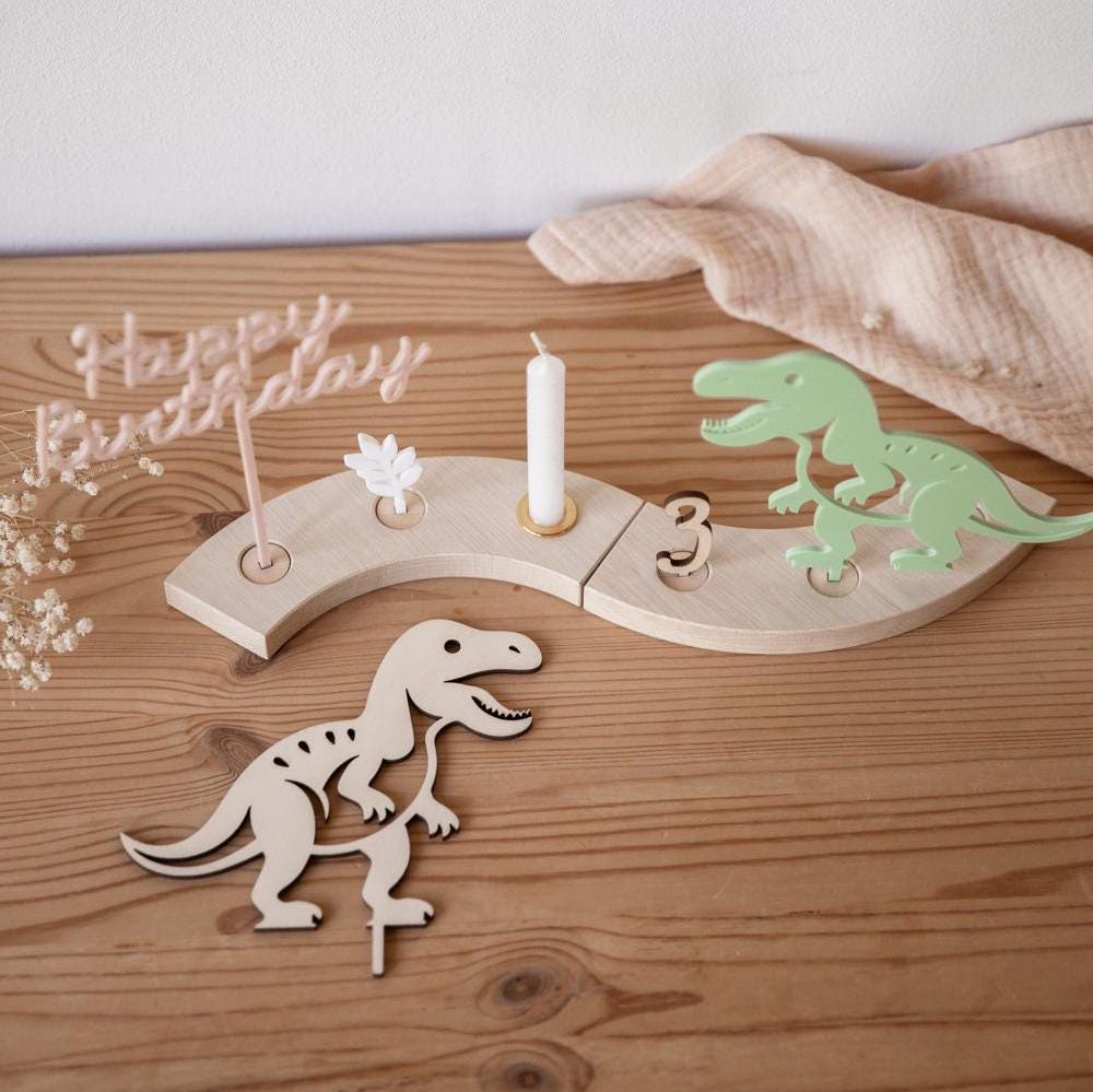 Geburtstagsschlange Dino / Geburtstagbogen Holz / Kindergeburtstag Dinosaurier / Geburtagsring / Geburtstagszug Junge / T-Rex / Kerzenhalter