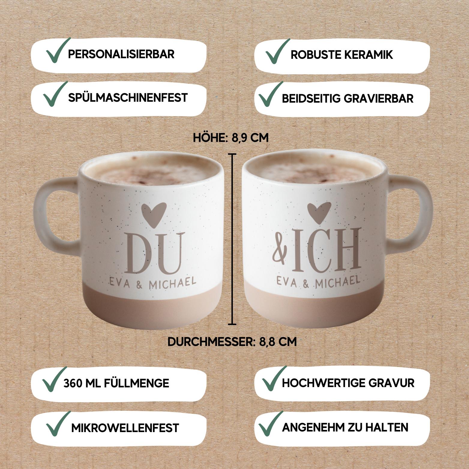 Personalisierte Tasse zu Valentinstag / Du und Ich / Geschenk Freundin / Geburtstag Frau / Kleinigkeit zum Verschenken / Steingut Tassen Set