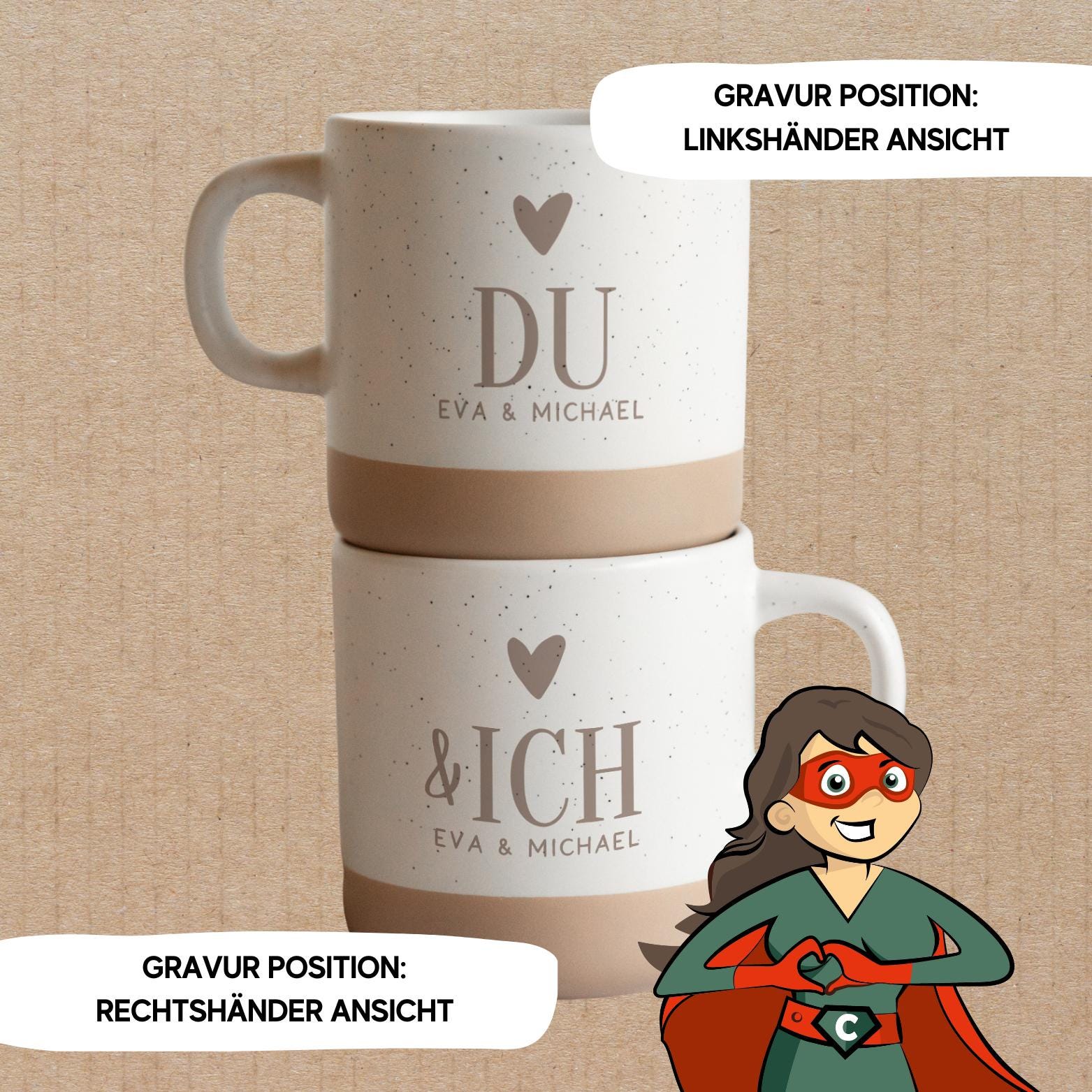 Personalisierte Tasse zu Valentinstag / Du und Ich / Geschenk Freundin / Geburtstag Frau / Kleinigkeit zum Verschenken / Steingut Tassen Set