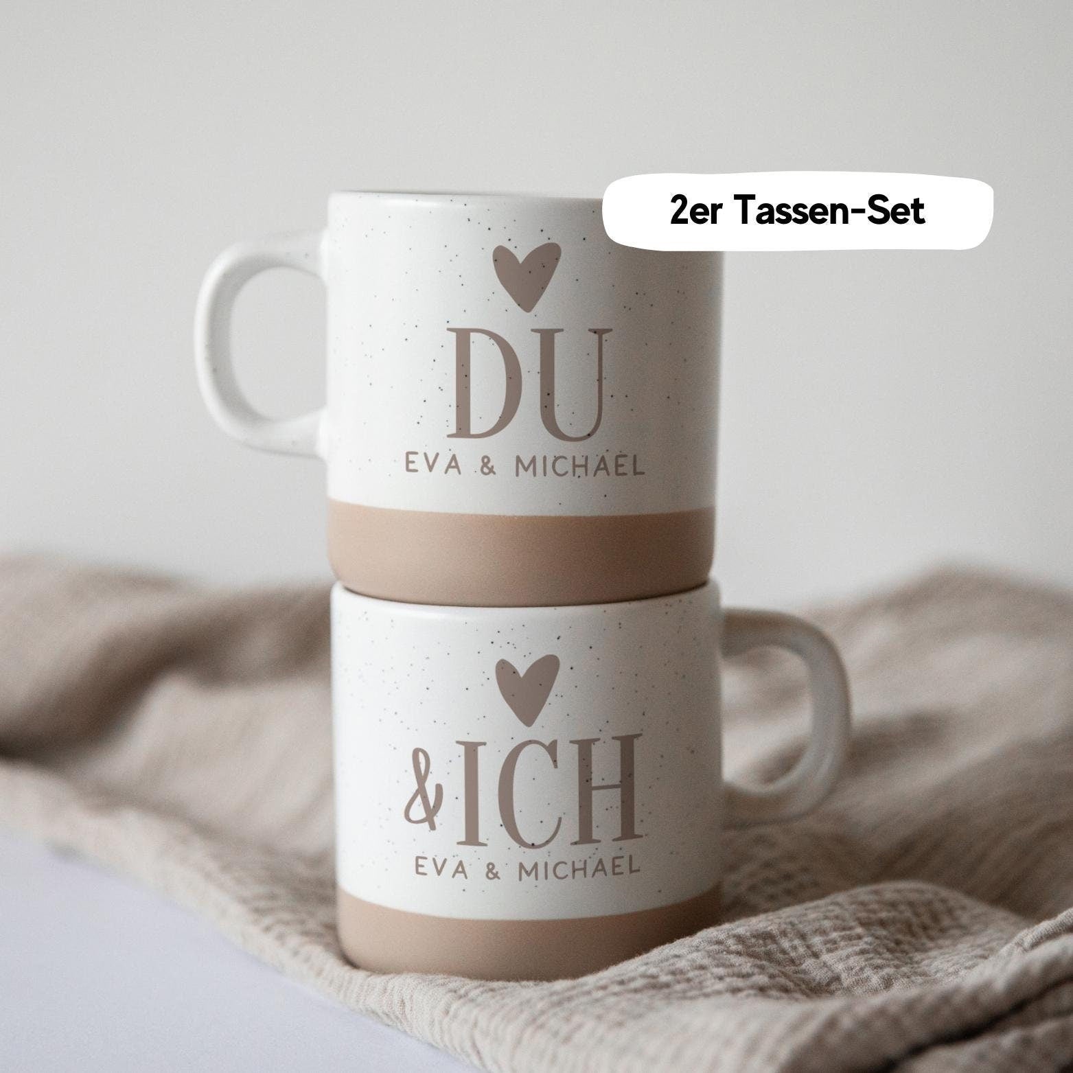 Personalisierte Tasse zu Valentinstag / Du und Ich / Geschenk Freundin / Geburtstag Frau / Kleinigkeit zum Verschenken / Steingut Tassen Set