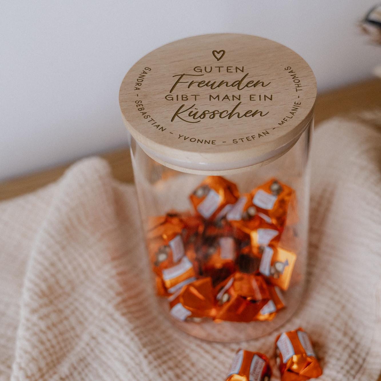 Freundschaftsgeschenk Glas mit Spruch und Namen