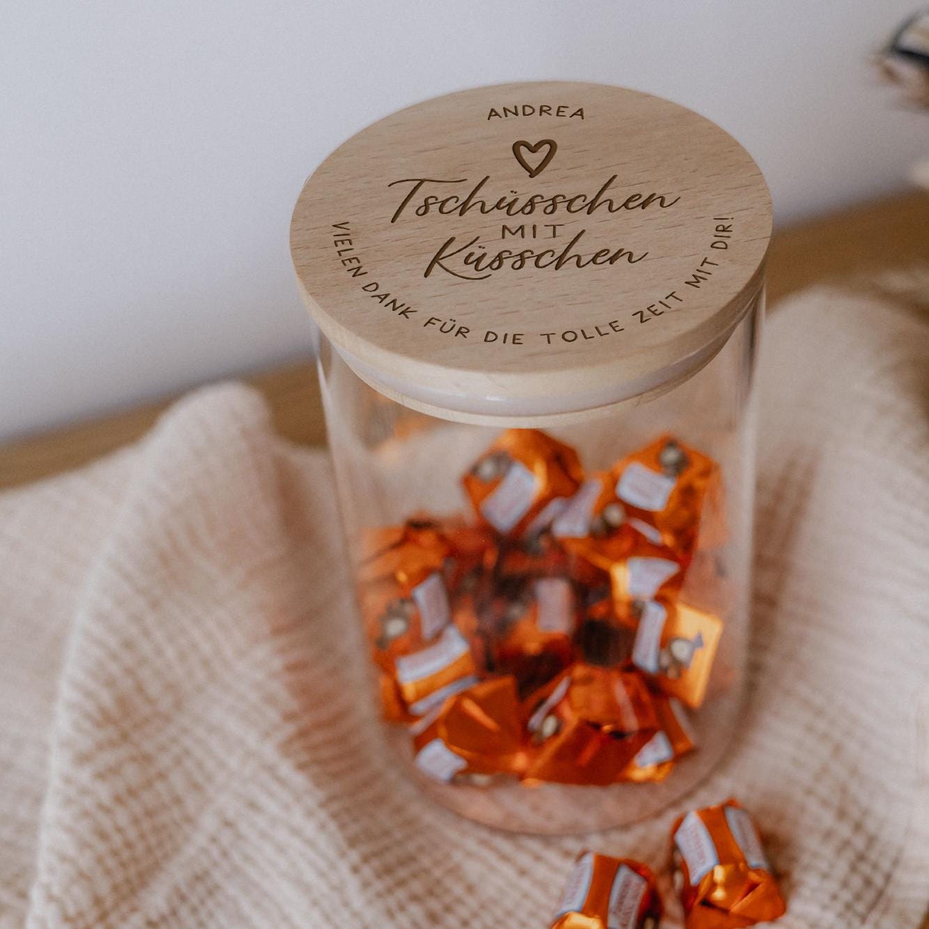 Geschenk zum Abschied Glas mit Spruch und Namen