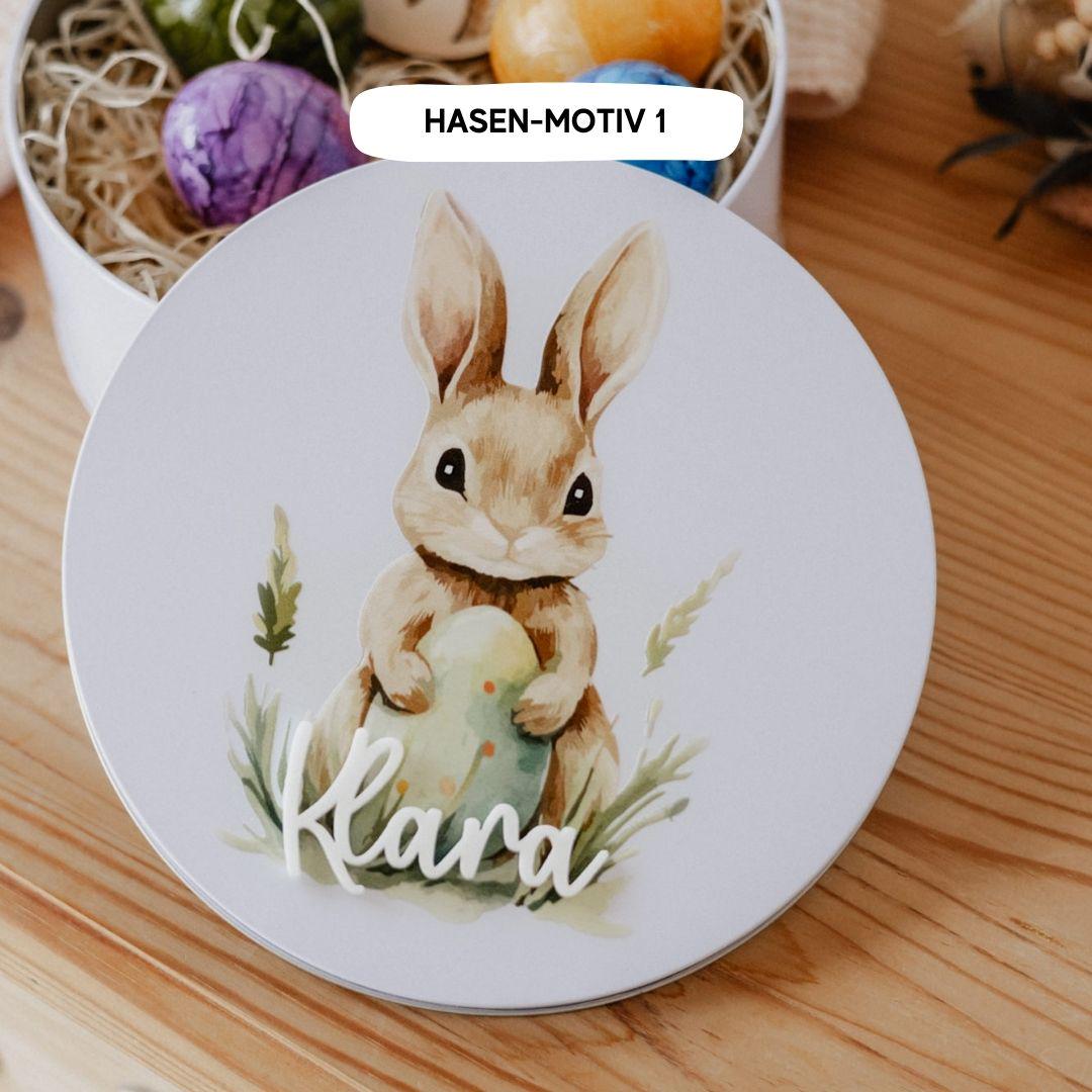 Blechdose Ostern personalisiert mit zwei Motiven zur Auswahl