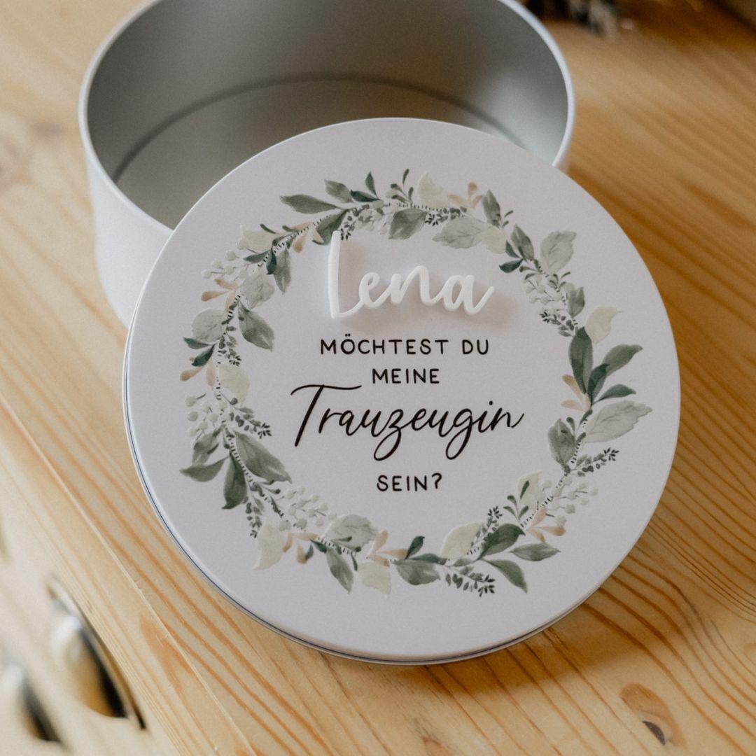 Trauzeugin Proposal Box mit Eukalyptus Design