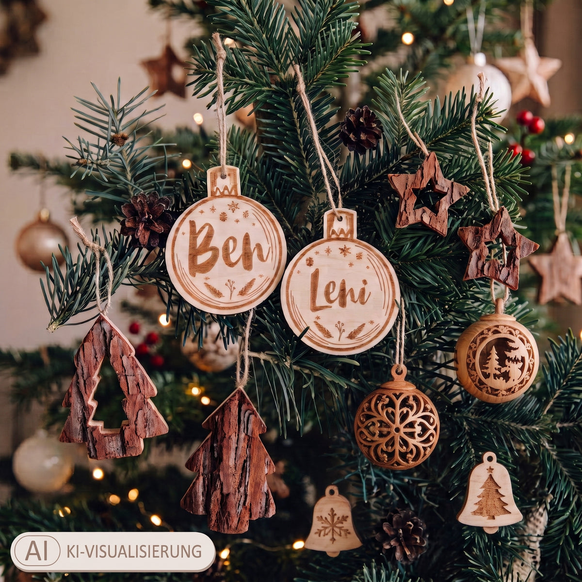 Christbaumschmuck aus Holz mit Namen