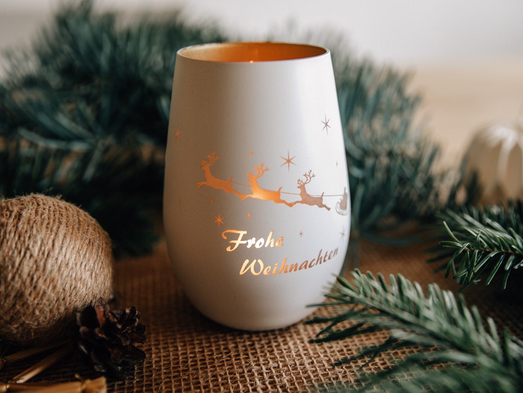 Windlicht aus Kristallglas ❤️ Schrift: Frohe Weihnachten