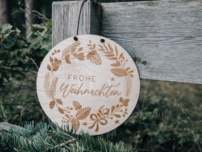 Eingangsschild aus Holz - Frohe Weihnachten - in verschiedenen Größen