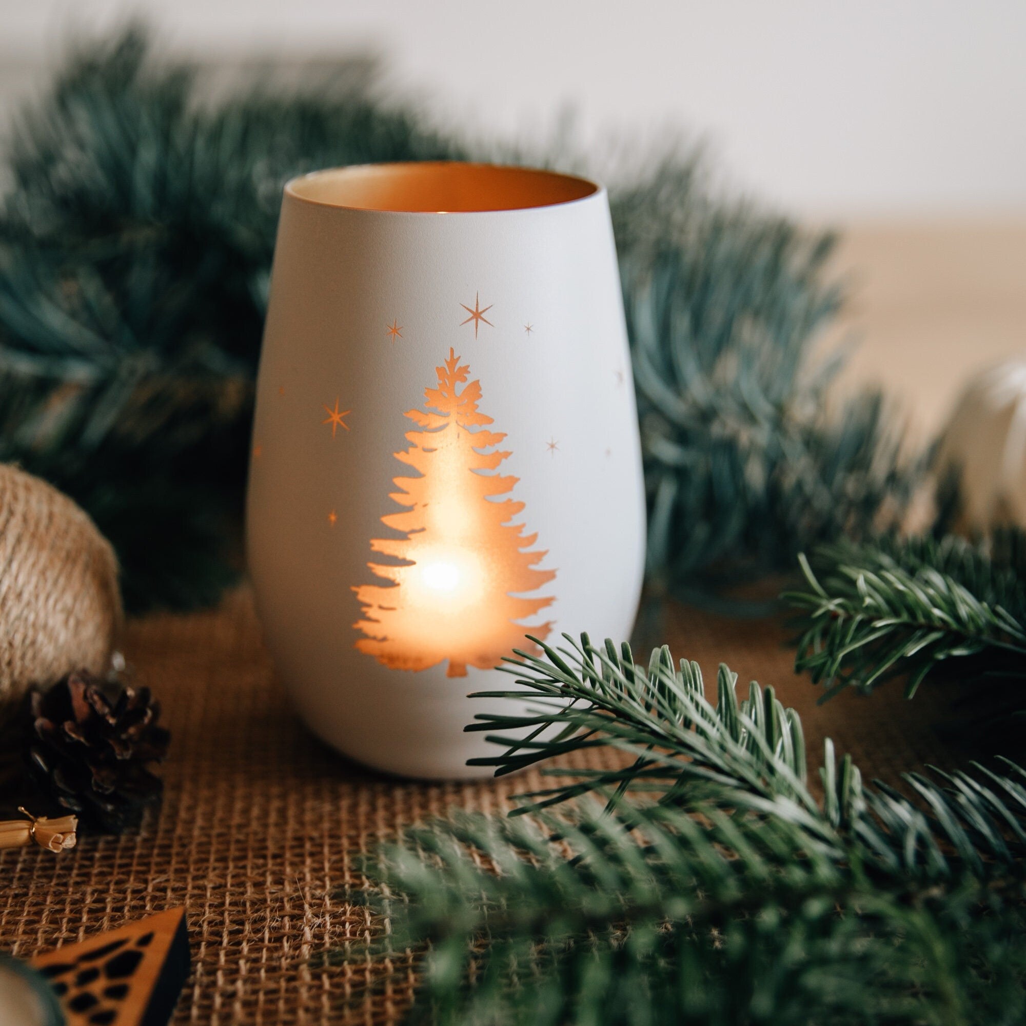 Windlicht aus Kristallglas ❤️ Schrift: Frohe Weihnachten