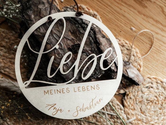 Holzschild - Liebe meines Lebens / Türschild personalisiert / Geschenkidee für Frau