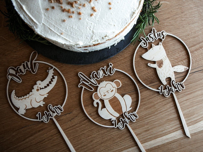 Personalisierter Caketopper für Kindergeburtstage / Kuchendeko Geburtstag mit vielen Tiermotiven