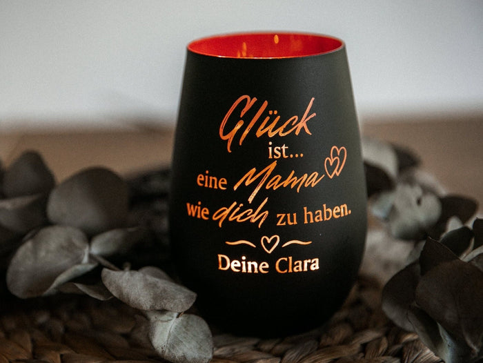 Personalisiertes Windlicht für Mama - "Glück ist eine Mama wie dich zu haben" + Wunschname