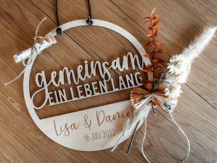 Personalisiertes Holzschild zur Hochzeit / Hochzeitsgeschenk / Name und Hochzeitsdatum