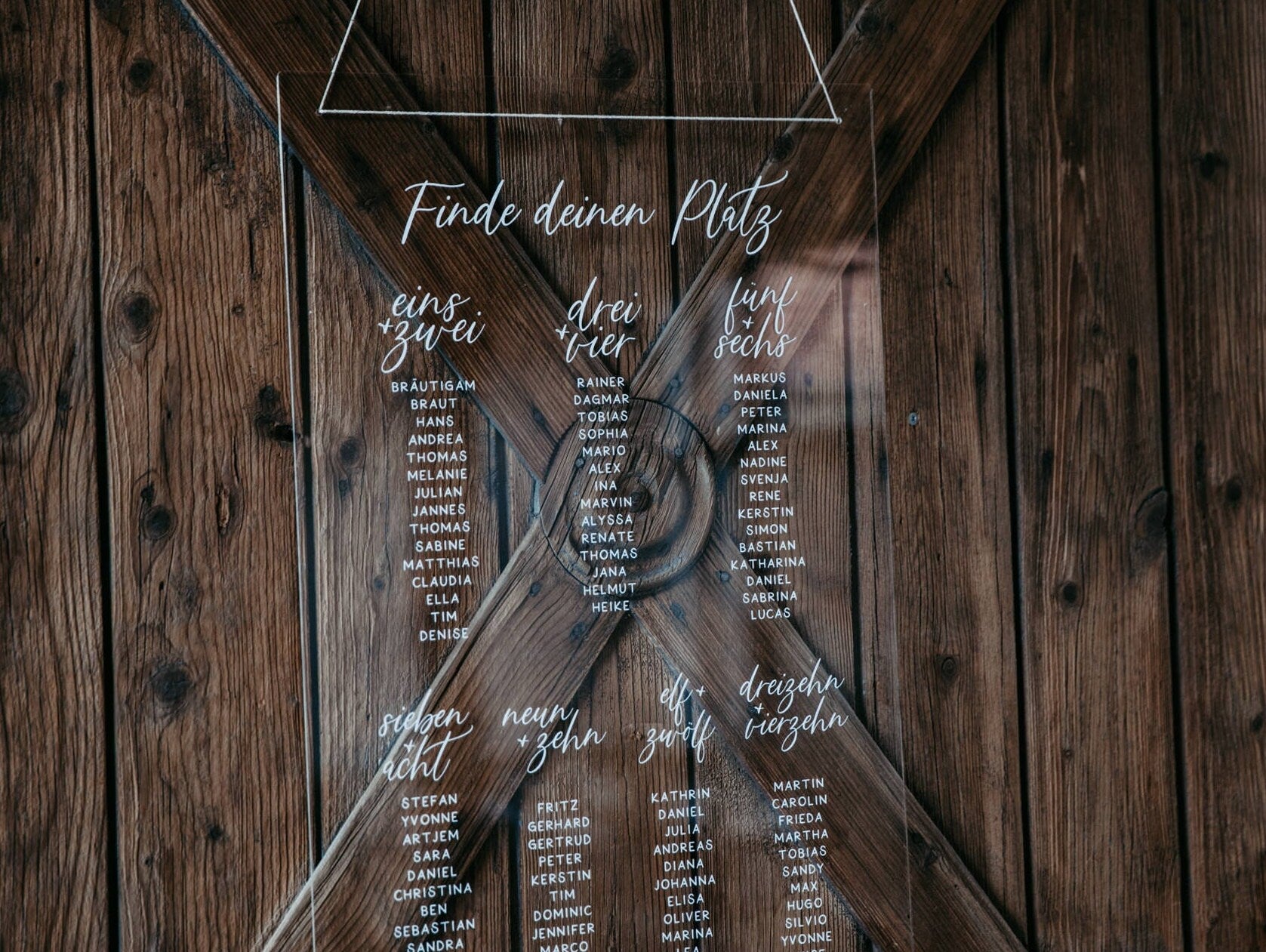 Sitzplan aus Acrylglas zur Hochzeit personalisiert mit euren Wunschnamen