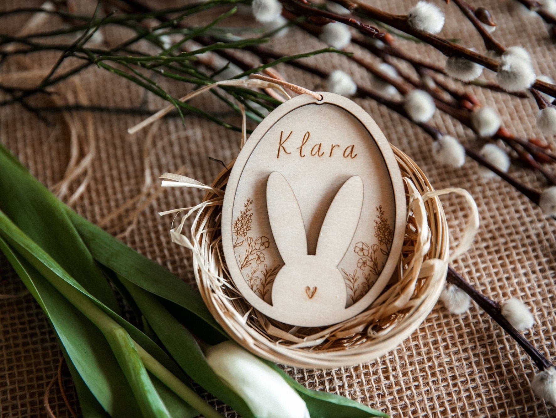 Osterdeko personalisiert aus Holz / Osteranhänger mit Name / Holzanhänger für das Osternest