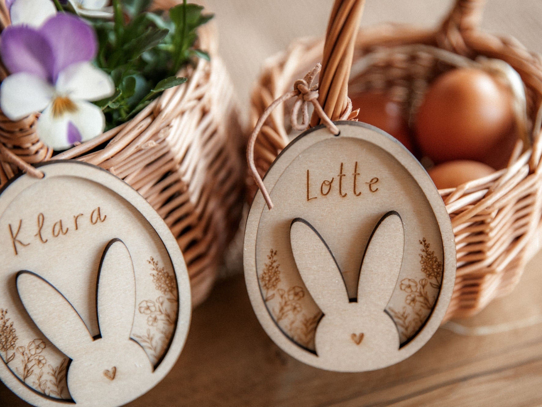 Osterkörbchen personalisiert /Osternest mit Namen / Weidenkorb mit Hasenanhänger