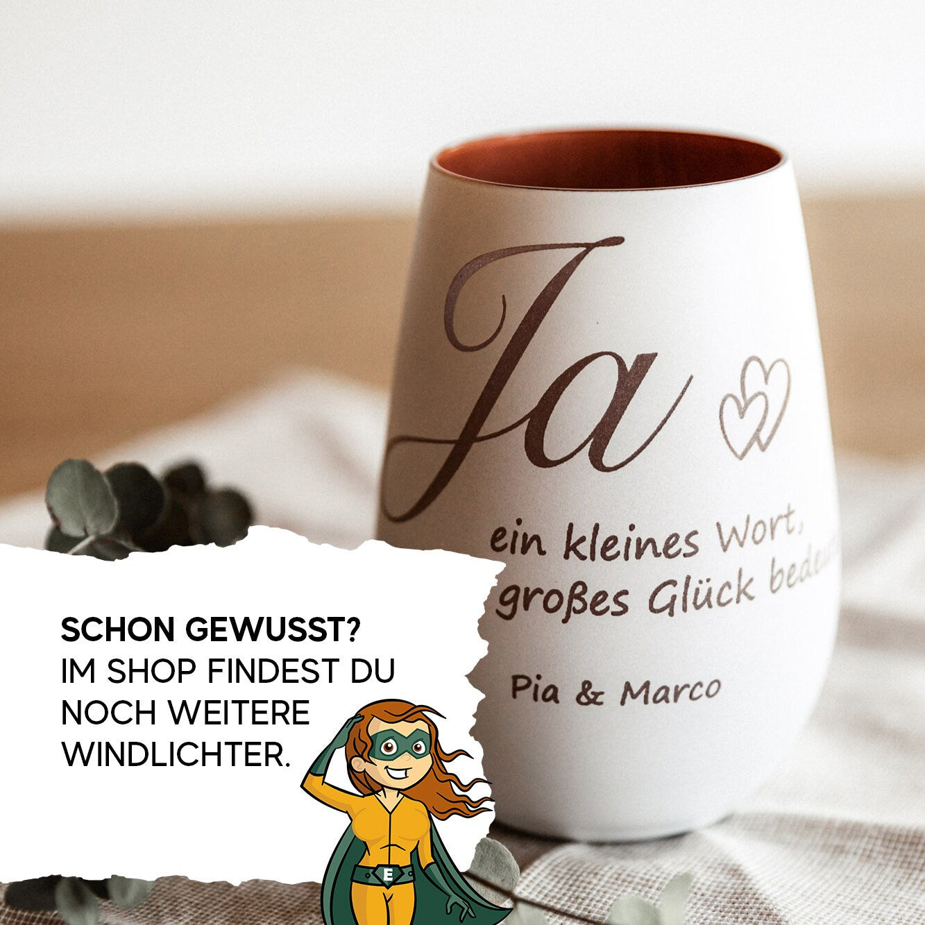 Personalisiertes Windlicht zur Hochzeit / Hochzeitsgeschenk mit Gravur / Personalisierte Geschenkidee Hochzeit "Zwei Herzen"